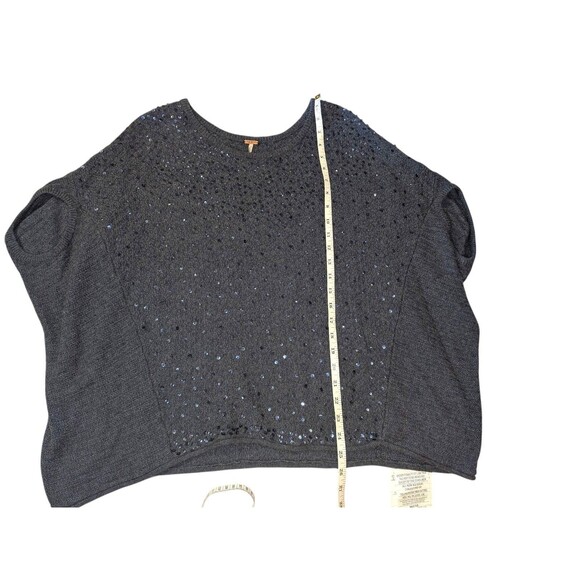 Free People Navy Sequins Boxy Batwing Sweater Poncho S Shimmer Boho Fall Winter - Picture 7 of 8